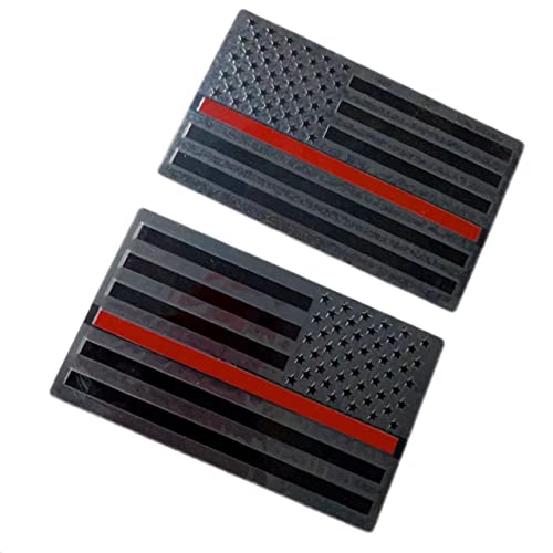 Image of 2 PCS Flag Badges 3D Embossed Stars Zinc Alloy Chrome Regular Orientation and Reverse Orientation,Patriotic Flag,for All Car, Truck or SUV(Black with Red line)