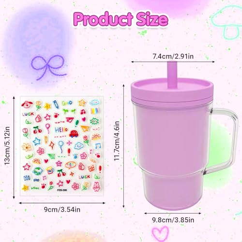 Avalessia Baby Straw Cups for Toddlers 1-3 with Silicone Straw and Handle, 8oz Spill Proof and Heat Proof,BPA Free Dishwasher Safe Mini Stanley Style Cup with Cartoon Stickers for Kids (Purple) — view 2