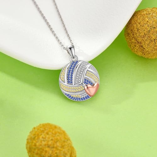YAFEINI Volleyball Necklace Sterling Silver Ball Pendant Sport Jewelry for Women Mom2