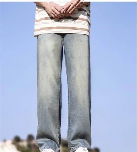 Men's Thin Jeans, Zippered Retro Stretch Straight Jeans, Mid-Waist Loose Trousers2