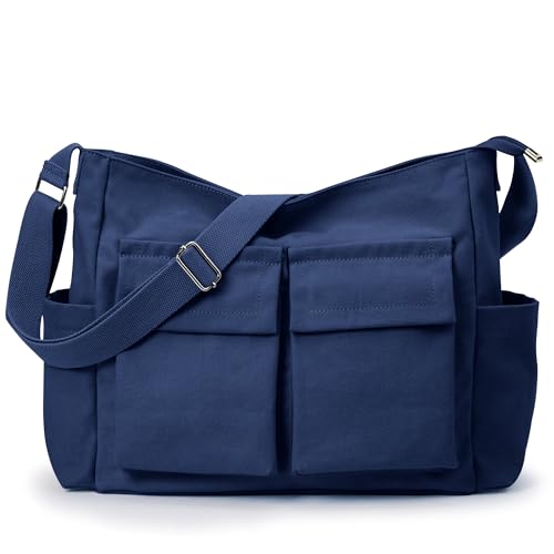 Image of KALIDI Canvas Tote Bag Zipper Large Crossbody Shoulder Bag Messenger Bag
