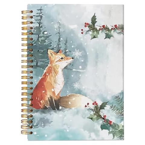 VNWEK Winter Fox Notebook Journal, Fox Journal, Fox Gifts for Women Girls, Fox Gifts for Fox Lovers, Notebook Gifts for Christmas, Writing Spiral Notebook 5.5x8.3 Cover