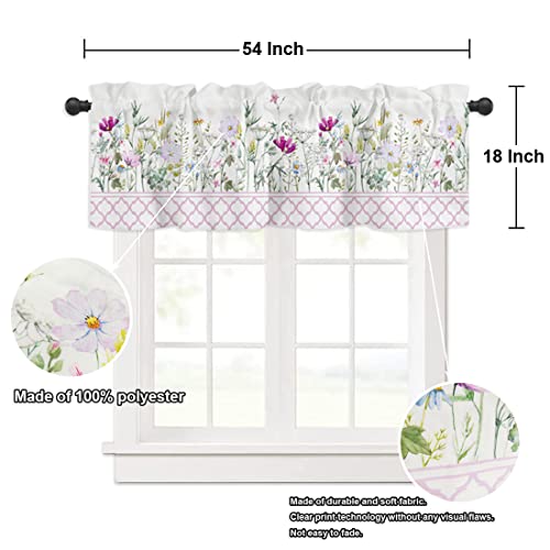 Lelehome Window Curtain Valance 54 X 18 Inch, Window Treatment Polyester Linen Floral Purple Flowers Pattern Rod Pocket For Kitchen Bathroom Bedroom Home Decoration #TOP1
