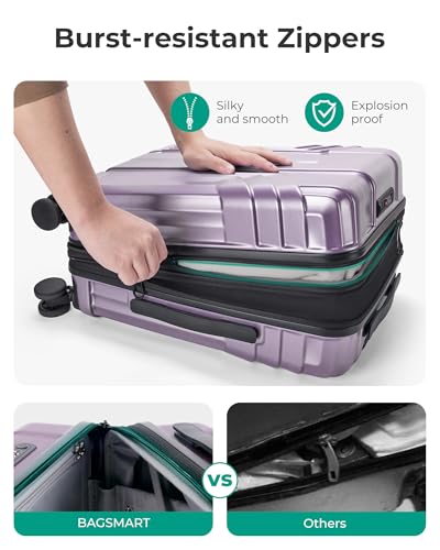 Image of BAGSMART Expandable Carry On Luggage 22 * 14 * 9 Airline Approved, Purple | Spinner Wheels, TSA Lock, Lightweight Hard Shell, Suitcase,22x14x9 Airline Approved