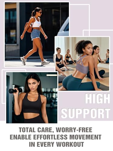 Image of Sports Bras for Women High Support, Multipack Padded Supportive Criss Cross Back Wireless Running Yoga Workout Bra