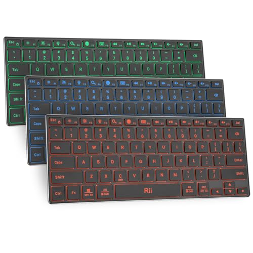 Rii Bluetooth Wireless Multiple Color Red Green Blue LED Backlit Keyboard with Rechargeable Battery 450mh for iOS Android and Windows Tablet PC Laptop Notebook MacBook