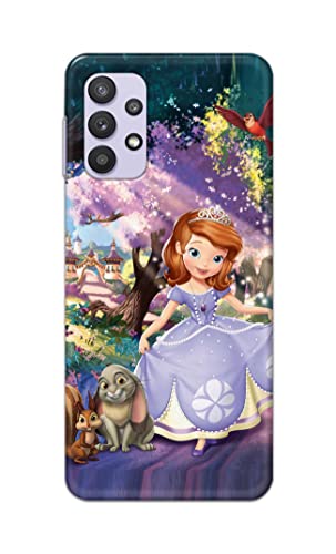 Image of PRINTFIDAA Cartoon Little Girl with Crown and Pet Animals Printed Designer Hard Case for Samsung Galaxy A32 5G Back Cover -(e) RPM1008