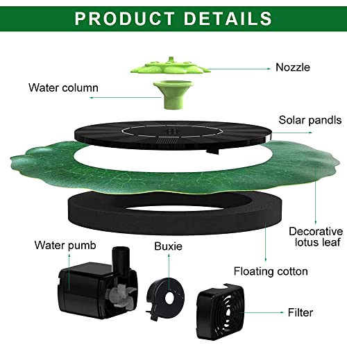 JORAKI Solare Fontana Pompa, 1W Pompa Acqua Solare Fontana da Giardino con 9 Ugelli, Fontana Solare per Bagno, Uccelli,Acquario,Stagno o Decorazione del Giardino - Image 4