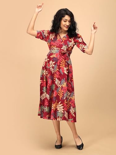 Image of The Mom Store Maternity and Nursing Wrap Dress for New Mom | Pre and Post Pregnancy Wear for Womens | Trendy Stylish Printed Friendly Dresses for Women | Comfortable