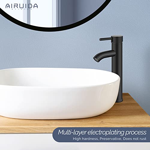 Airuida Matte Black Bowl Vessel Sink Faucet Single Handle Single Hole Bathroom Sink Faucet Deck Mount Tall Body Bathroom Faucet With Pop Up Drain And Supply Lines Lavatory Vanity Basin Mixer Tap #TOP1
