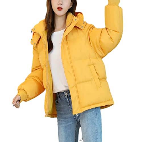 Parka ample à capuche pour femme Manteau d'hiver jaune en coton chaud