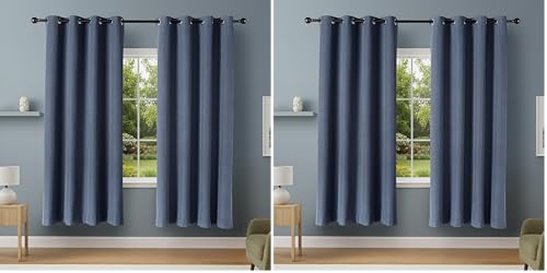 Image of Amazon Basics 100% Blackout Curtains with Grommets, 52 x 84 Inches, Navy, 2 Panels (Pack of 2)