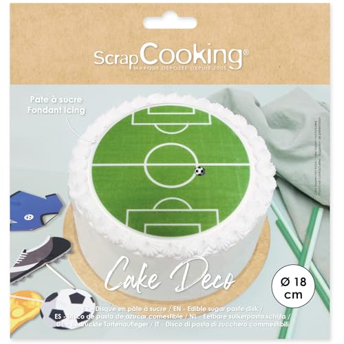 ScrapCooking - Disque de Pâte à Sucre Foot Ø 18 cm - Décoration Gâteau Comestible - Imprimé Terrain de Football - Déco Anniversaire - Vert - 7335
