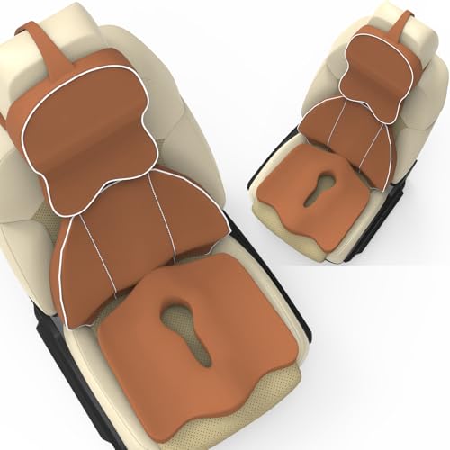 Image of Neckrest Back Support or Orthopaedic Cushion for Long Sitting with Ergonomic Design Made by High Density Memory Foam Used for Car or Office Chairs. (Majestic tan, Spine Support)