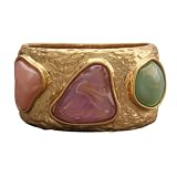Bjesinmo Chunky Gold Bangle Bracelets for Women Trendy Wide Wrist Cuff Bracelets Colorful Stones Charm Bracelet Vintage Ethnic Style