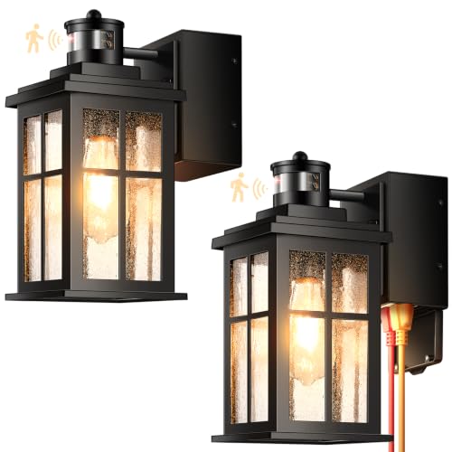 Image of Gleamz Black 2 Pack Motion Sensor Outdoor Lights for House with Outlet