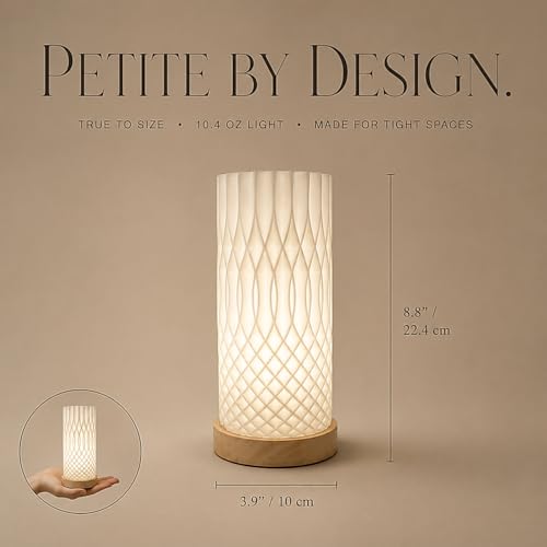 Image of Small Bedside Lamp for Nightstand, 3D Printed Mini Table Lamp, 3 Color Temperatures Warm to Cool White, Cozy Small Lamp for Bedroom Dorm Tight Spaces, Ash Wood Base, 8.8 Inch Tall - Helix