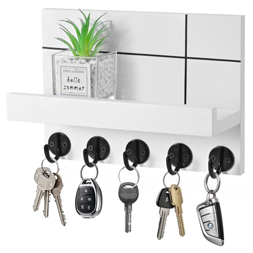 Jemyxhw Colgador Llaves, Cuelga Llaves Pared, Estantes de Pared con 5 Ganchos, Para Entrada, Despacho, Sala de Estar, Vestíbulo (Blanco)