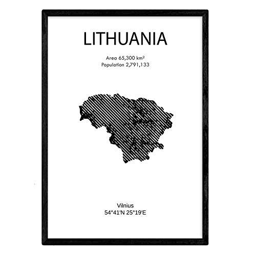 Affiche de la Lituanie. Lames de pays et de continents du monde. Taille A3 avec cadre