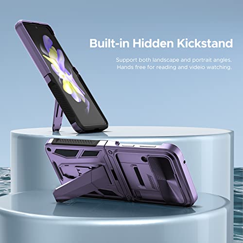 Casestar Military Armor Series Case For Samsung Galaxy Z Flip 4 / Z Flip 3，Build-In Kickstand & Camera Protection Sliding Cover - (Metallic Purple) #TOP4