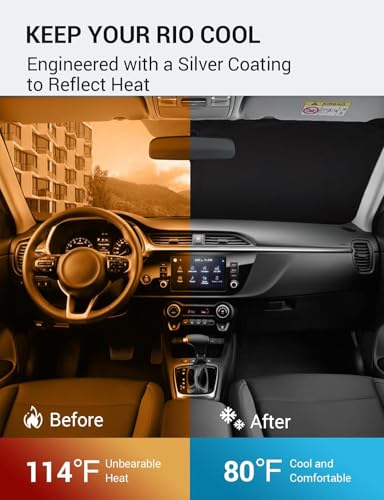 Image of Proadsy 2026 Upgrade Windshield Sun Shade Custom Fit 2018-2023 Kia Rio Foldable Front Sunshade Protector Sun Visor Blocks UV Rays Keep Car Cooler