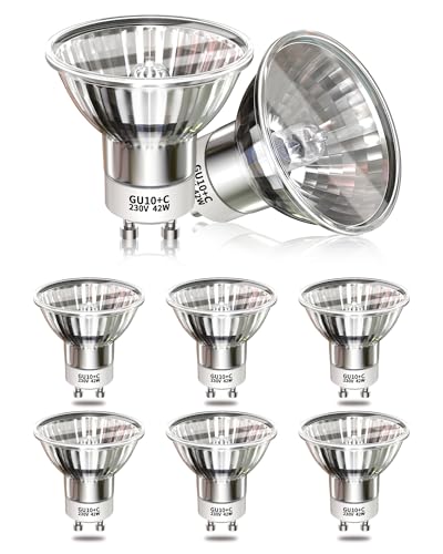 Lamptobe 42W GU10 Halogen Bulbs GU10+c Dimmable Spotlight Bulbs 2 Pin Warm White 2800K, GU 10 230V Wax Burner Bulb Spot Lights Downlight Bulbs for Recessed Ceiling Light, 8-Pack