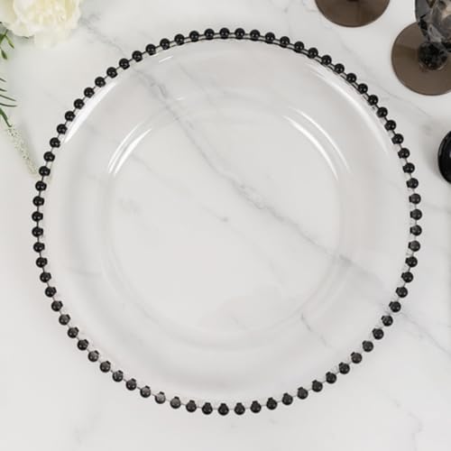 Efavormart 6 Pack Clear Acrylic Plastic Charger Plates With Black Beaded Rim - 13"