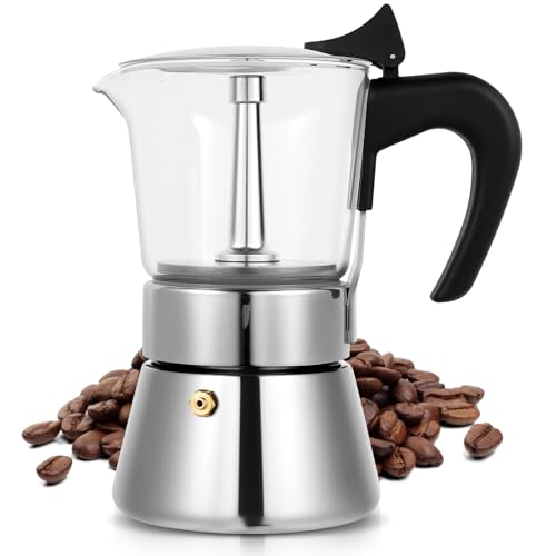 Suiitat Induction Moka Pot, 6 Cups (10.6 oz) Crystal Glass-Top