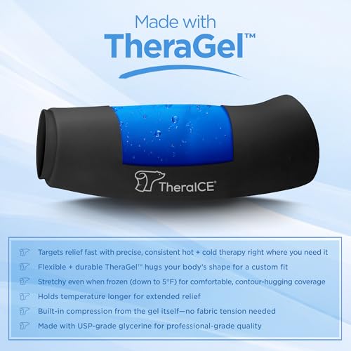 TheraICE Knee Ice Pack Wrap Compression Sleeve for Injuries, Reusable Gel Cold Packs Brace Also for Elbow, Ankle & Calf - Flexible Cold Wrap Recovery for Meniscus, ACL, MCL Pain Relief (L)