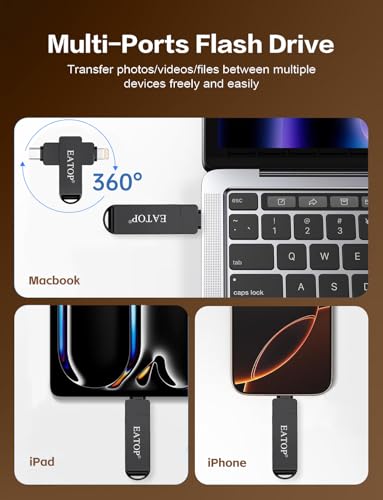 EATOP Flash Drive de 512 GB destinado a iPhone iPad, armazenamento em cartão de memória para backup
