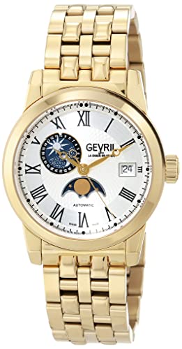 Gevril Men's Madison Swiss Automatic Date and Moon Phase Watch, 316L IPYG Stainless Steel Bracelet