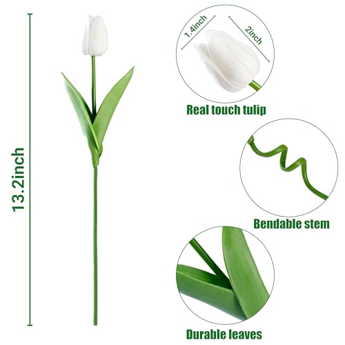 Image of Sggvecsy 15 Pcs Fake Tulips Artificial Flowers Real Touch PU Faux Flowers Tulip Stems for Wedding Spring Bouquet Floral Arrangement Home Party Office Decorations for Mother's Day (White)