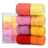 Wonvoc Needle Felting Wool 2.82oz/80 g, 8 Colors Nature Wool Roving Yarn, Hand Spinning Wool Roving...