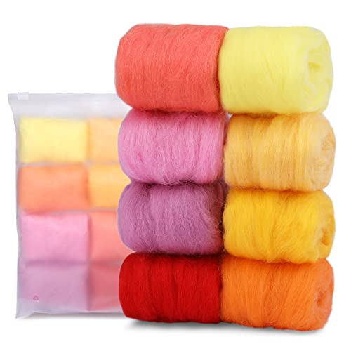 Wonvoc Needle Felting Wool 2.82oz/80 g, 8 Colors Nature Wool Roving Yarn, Hand Spinning Wool Roving Wool Yarn for DIY Craft Materials (Summer)