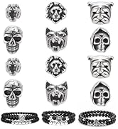 arricraft 12 Pcs 6 Styles Stainless Steel Animal Skull Head Beads, Human Tiger Wolf Orangutan Ske...