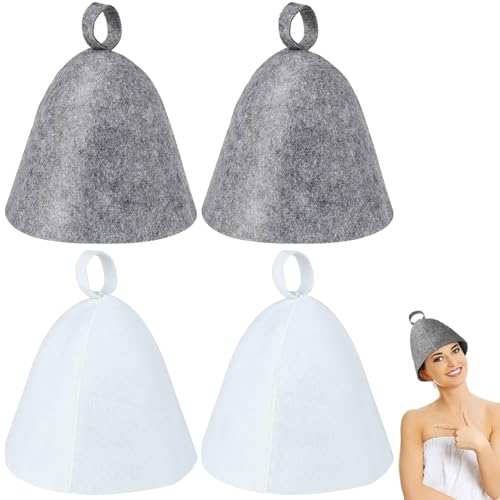 XTUDOU® 4 piezas Sauna MüTze Set, Sauna, Gorro de Sauna, Gorro de Sauna, Gorro de Sauna, Hombre, Accesorios de Ducha para Hombres y Mujeres, Gorro de Sauna de Fieltro para Sauna, Baño, Spa (Blanco,