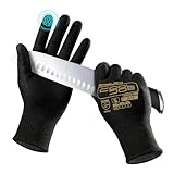 COOLJOB A3 Cut Resistant Fishing Gloves for Men, Touchscreen Safety Work Gloves with Grip Nitrile, Knife Proof Anti-slip Dexterous Rubber Gloves for Glass Handling Wood Carving, Black, Large, 1 Pair