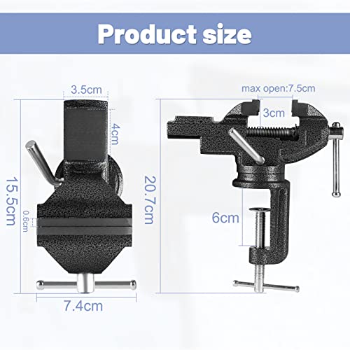 Miniatura 2 de Swawis Tornillo De Banco, Ancho De Mordaza De 75 Mm, Mordaza De Banco Con Base Giratoria De 360, Para Fijar Piezas De Trabajo Como Madera Y Metal