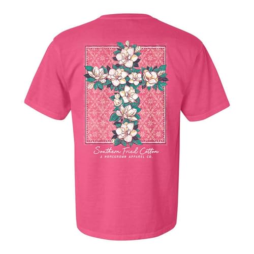 SOUTHERN FRIED COTTON Women's Magnolia Cross T-Shirt Crunchberry/L