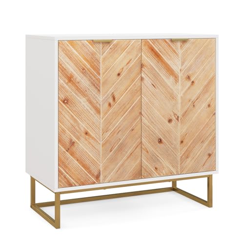 GOPLUS Armario de Almacenmaiento con Puertas, Aparador de 2 Puertas, Alacena de Cocina con Patas Metálicas, Mesa de Consola Independiente para Comedor, Sala de Estar, Entrada (Blanco)