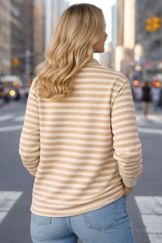 Image of Mack Jonney Women's Striped Polo T-Shirt | Full Sleeves | Collared Casual Cotton Tee | Regular Fit Top-M7372