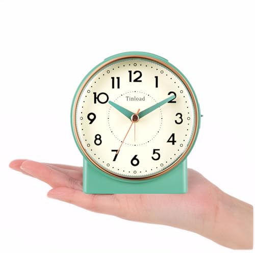 Image of Tinload 4.3 inch Retro Analog Alarm Clock, Vintage Decor, No Ticking Silent, Easy to Set, Gradual Rise Alarm, On /Off Switch on Side, Gentle Wake, Snooze, Lighted on Demand, Battery Operated, Retro Green