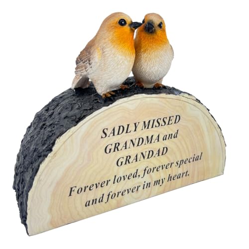 Image of Angraves Special Grandma and Grandad Graveside Memorial Robin Bird Grave Plaque Ornament Decoration Sadly Missed
