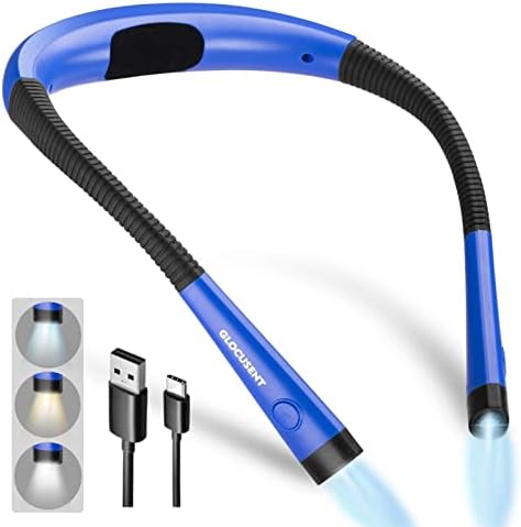 Glocusent LED Neck Reading Light, Book Light for Reading in Bed, 3 Colors, 6 Brightness Levels, Bendable Arms, Rechargeable, Long Lasting, Perfect for Reading, Knitting, Camping, Repairing