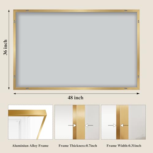 Image of Koonmi Gold Mirrors for Wall, 36x48 Inch Bathroom Mirror, Rectangular Wall Mirror for Living Room Bedroom Bathroom, Hangs Horizontally or Vertically