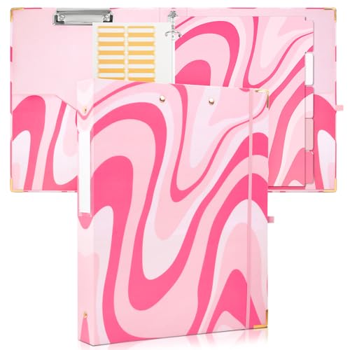 Ringbuch A4 mit Klemmbrett, Ordner 3 Ringe mit Gummiband, Ringbuchordner für Schule, Studium, Büro, 45 mm Rückenbreite (Strömungsmuster)