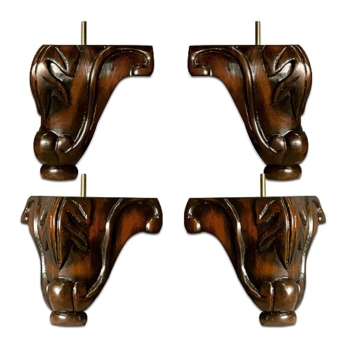 Osborne Replacement Sofa Feet (Set of Four), Wooden Bun Feet with Pre-Installed Hardware, Quality Hardwood Furniture Feet with Dark Walnut Finish, Replacement Feet for Couch, Chair, Ottoman and More