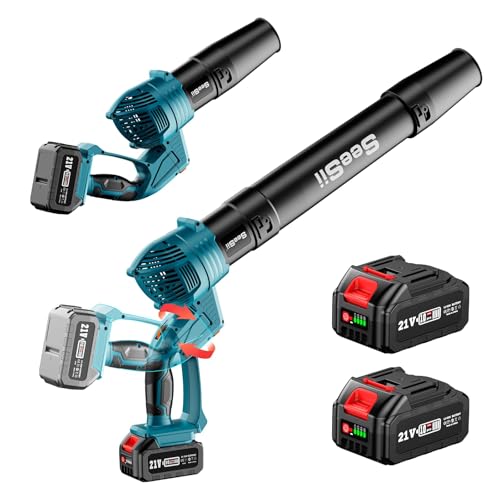 SEESII Leaf Blower Cordless with 2*4.0Ah Batteries and Charger, 5 Speed Mode Electric Rotatable Outdoor Blower for Lawn Care and Leaves Cleaning, Powerful and Lightweight for Yard, Patio,Garden,Grass