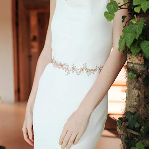 Kesyoo Wedding Crystal Belt Fashion Bridal Dress Belt Accessory Bridal Flower Waistband (Rose Gold) #TOP7