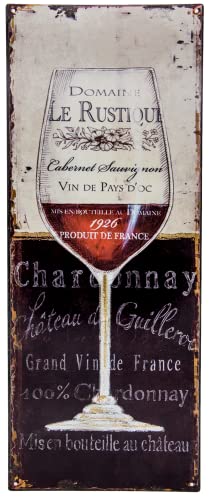 50 x 20 c,m - Grand panneau en tôle vintage - Vin de Pays - Chardonnay, Château - Plaque décorative France